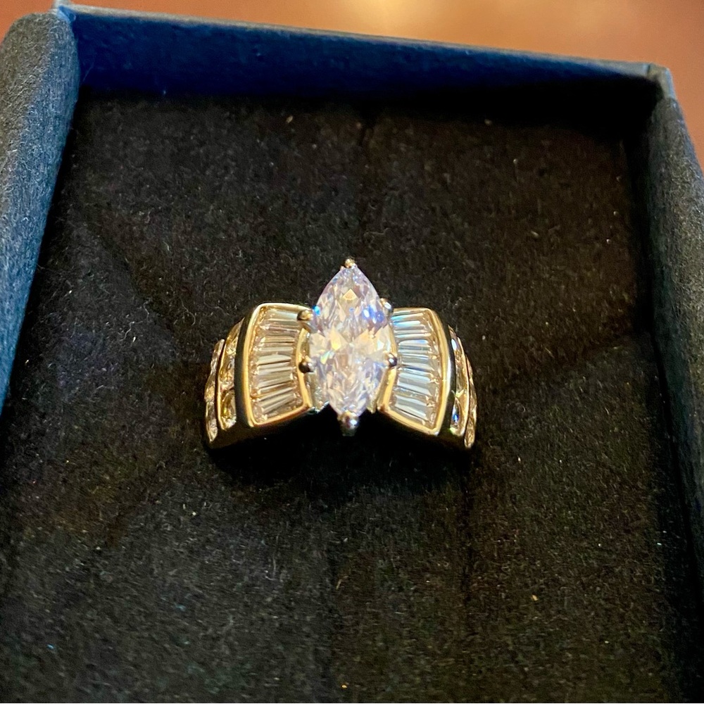 14k gold over stainless steel marquise-cut ring